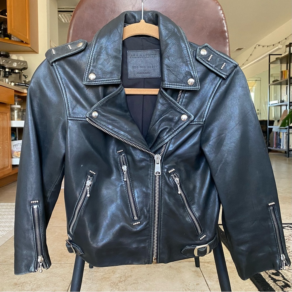 AllSaints cropped 3/4 length leather jacket